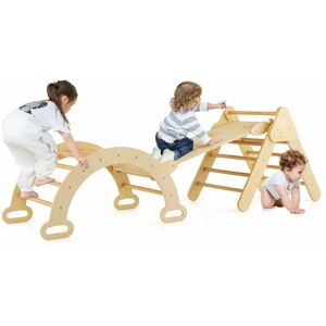 Costway - 3-In-1 Kids Climbing Triangle Set Wooden Triangle Climber Set Indoor & Outdoor