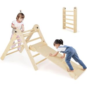 COSTWAY 3-in-1 Triangular Climbing Toys Indoor & Outdoor Playground w/ Pikler Triangle & Sliding