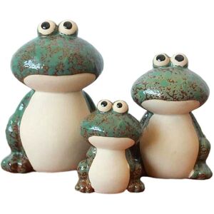TLILY 3 Pieces Frog Family Figurines Statue Miniature Ceramic Figurine Animal Ornament for Bookshelf Green