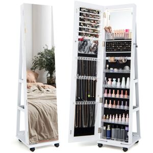 Costway - 360° Rotating Jewelry Armoire Full Length Mirrored Freestanding Makeup Cabinet