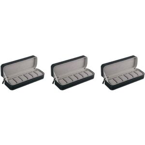 TLILY 3X 6 Slots Portable Watch Box Zipper Case Travel Storage Collectors Organizer for (Black)