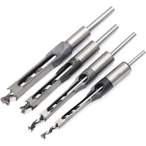 Tinor - 4 Pcs Chisel Set Square Hole Drill Bits, Steel Hollow Chisel Woodworking Tools Set (1/4 -1/2 - 5/16 - 3/8 inch)