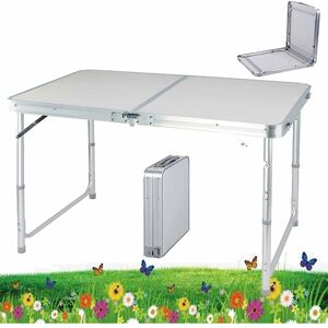 BRIEFNESS 4ft Pop-Up Trestle Table Aluminum Rectangle Camping Folding Table Portable Adjustable Garden Outdoor Picnic Table Kitchen Work Top Table, White,