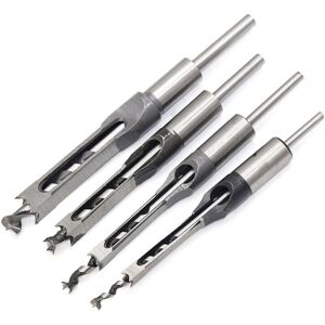 CSPARKV 4Pcs Chisel Set Square Hole Drill Bits, Steel Hollow Chisel Woodworking Tools Set (1/4-1/2-5/16-3/8 inch)