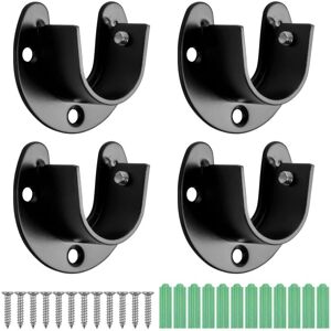 ZVD 4Pcs u Shaped Curtain Rod, 25mm Curtain Rod End Bracket, Stainless Steel Closet Pole Sockets, Flange Bracket, Closet Rod End with Screws, Black