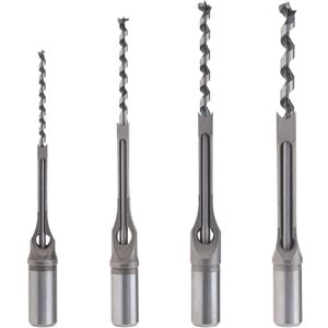 TINOR 4pcs Woodworking Square Hole Drill Bit Kit, Wood Mortising Chisel Set 6.4mm/8mm/9.5mm/12.7mm for Carpentry Construction Decoration Industry