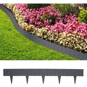 TINOR 5m Plastic Garden Edging with 5 elements of 100 cm each, Rattan Look Lawn Edging, Garden Palisade Flowerbed (Anthracite)