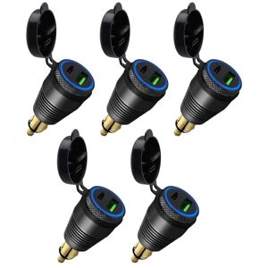 Tlily - 5X Motorcycle din Socket Waterproof QC3.0 usb & Type c 30W Power Adapter Charger