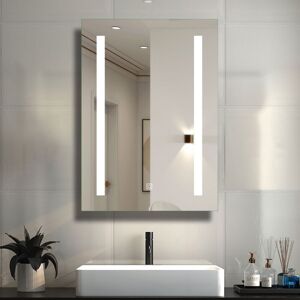 Aica Sanitaire - 600x800mm Bathroom Mirror Iron Cabinet with 3 color led Lights and Anti-fog, Dimmable, Blackout memory, Touch control and wall