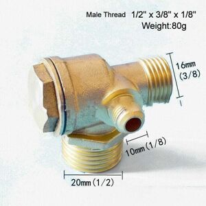 ZVD Air compressor check valve, 1/2 inch x 3/8 inch x 1/8 inch male thread, brass valve with threaded connection for compressed air tank and compressor