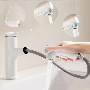 SHUNLI Basin faucet, 3 water modes, bathroom faucet, hot and cold water pull-out faucet, fountain function, with water inlet pipe