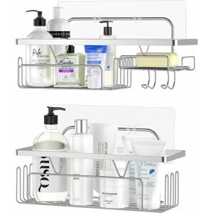 DEWDAT Bathroom Shelf, 304 Stainless Steel Bathroom Shelves, Shower Shelf, Shower Shelf, Set of 2 Shower Shelves for Bathroom or Kitchen - Silver