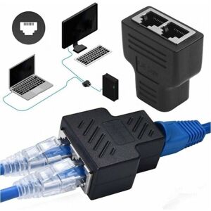 Ymyny - Black RJ45 Splitter Adapter, 1 to 2 Ports, Female to Female, Internet Extension Network Connectors, Supports Cat5, Cat5e, Cat6, Cat6e, Cat7