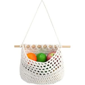 TLILY Boho Hanging Fruit Woven Baskets Handmade Pocket Hanger Storage Wall Mount Organization to Store All Items B