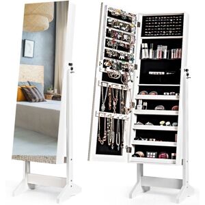 Costway - Jewelry Cabinet Free Standing Jewelry Armoire w/Full-Length Mirror-White