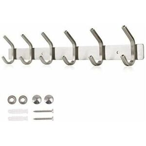 Dewdat - Dripex Stainless Steel Coat Hook Coat Hook Brushed Look Double Hook Max Load 30kg Hooks (Silver, 6 Hooks)