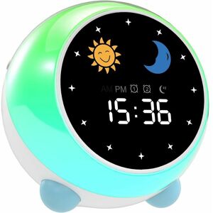 DEWDAT Educational Children's Alarm Clock - Day/Night - Sleep Learning Alarm Clock for Children, with Moon and Sun Display, Night Light, Mixed: Girl and