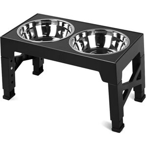 Tlily - Elevated Dog Bowls with 2 Stainless Steel Food Bowls, Adjusts to 5 Height for Small and Big Dogs, Black