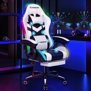 Elfordson - Gaming Office Chair with rgb led Light 8-Point Massage, White & Black