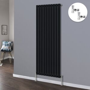 NRG Flat Panel Design Radiator Bathroom Central Heating Radiators Black with Angled Manual Pair of Valves 1800 x 680mm Vertical Single