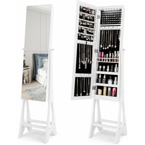 Costway - Freestanding Mirror Jewelry Cabinet Organizer w/ Full Length Mirror Built-in led