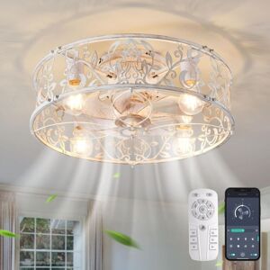 Ganeed - Ceiling Fans with Lights Industrial Style Farmhouse Ceiling Fan 50cm Metal Caged Lighting E27 Flush Mount with Remote Control White 4 Lights