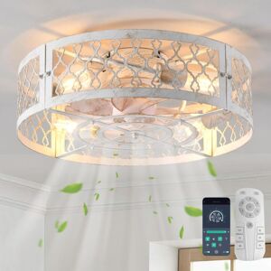 Ganeed - Ceiling Fans with Lights Industrial Style Farmhouse Ceiling Fan 50cm Metal Caged Lighting E27 Flush Mount with Remote Control White 4 Lights