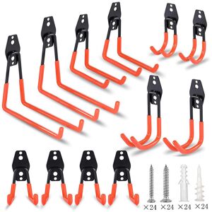 Linghhang - Garage Storage Hooks, 12 Pack Heavy Duty Wall Hooks with Non-Slip Coating, Square Hooks, for Shovels, Bikes, Tools, Ropes, Lawn Mowers