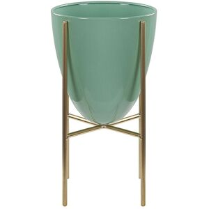Beliani - Glam Plant Stand Indoor Outdoor Flower Pot 16 x 16 x 31 cm Metal Green Lefki