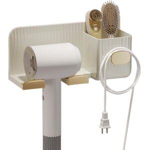 GROOFOO Hair Dryer Holder Wall Mount Self Adhesive Fashionable Hair Tool Organizer Bathroom No Drilling (Golden)