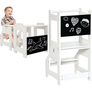 2 in 1 Kids Kitchen Step Stool Helper with Safety Rail, White - Homcom