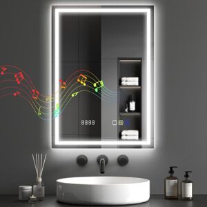 Homcom - 500 x 700 mm Bathroom Mirror with Bluetooth Clock Lights Demister Pad