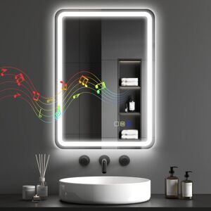 Homcom - 500 x 700 mm Illuminated Bathroom Mirror with Bluetooth Silver