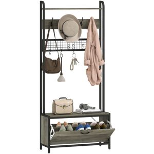 Industrial Hall Tree Coat Rack Stand with Shoe Cabinet Grey - Homcom
