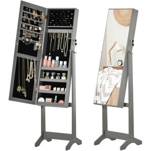 Homcom - Mirrored Jewellery Cabinet Lockable Jewellery Organiser for Bedroom Grey