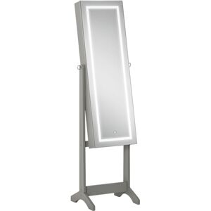 Homcom - Mirrored Jewellery Cabinet w/ led Light Lockable Jewellery Armoire Grey
