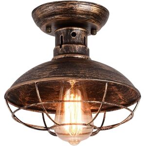 GANEED Industrial Ceiling Light with Metal Cage, E27 Semi-Flush Pendant Lighting Fixture, Oil Rubbed Bronze Chandelier for Farmhouse Porch Kitchen Bathroom
