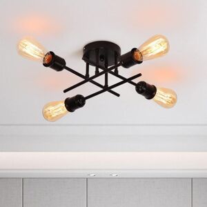 Ganeed - Industrial Semi Flush Mount Ceiling Light 4-Light Rustic Black Chandelier with E27 Base, Modern Sputnik Ceiling Lighting Fixture for Kitchen