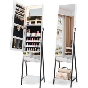Costway - Jewelry Cabinet Armoire Lockable Freestanding Jewelry Organizer w/ Full-Length Frameless Mirror White