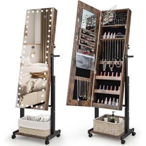 Costway - Lockable Jewelry Armoire Organizer w/ 3-Color Dimmable led Full-Length Mirror