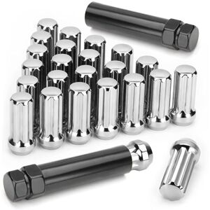 TLILY M14X1.5 Wheel Lug Nuts,24 Pieces 14mmx1.5 7 Spline Drive Awl Cone Nuts 2 inch Long Black with Socket Key