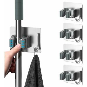 HOOPZI Mop Broom Holder Wall Mount, Broom Organizer Storage Rack With 1 Shelf and 1 Hook, Self-Adhesive Storage Rack,Bathroom, Kitchen, office, Closet,