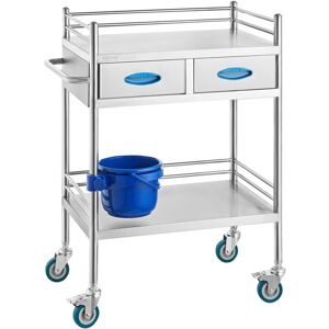 Mophorn - Lab Serving Cart, 2 Layers Stainless Steel Utility Rolling Cart, Medical Cart with Two Drawers, Dental Utility Cart with Lockable Wheels