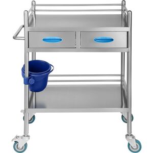 Mophorn - Lab Serving Cart, 2 Layers Stainless Steel Utility Rolling Cart, Medical Cart with Two Drawers, Dental Utility Cart with Lockable Wheels