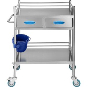 Mophorn - Lab Serving Cart, 2 Layers Stainless Steel Utility Rolling Cart, Medical Cart with Two Drawers, Dental Utility Cart with Lockable Wheels