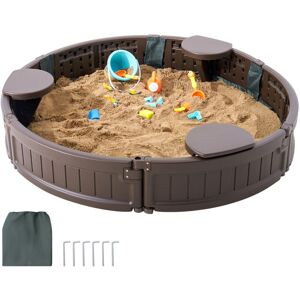 Mophorn Sandbox with Cover, 47.2 x 9.1 in Round Sand Box, HDPE Sand Pit with 3 Corner Seating and Bottom Liner, Kids Sandbox for Outdoor Backyard,