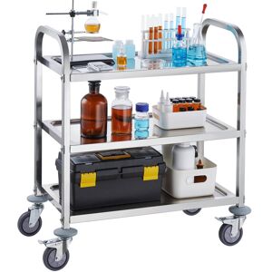 Mophorn - Stainless Steel Cart, 3 Layers Lab Utility Cart 400 lbs Weight Capacity, Medical Cart with Lockable Universal Wheels, for Lab, Clinic,