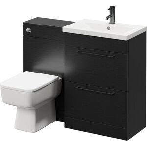 390 Nero Oak 1100mm Vanity Unit Toilet Suite with 1 Tap Hole Basin and 2 Drawers with Gunmetal Grey Handles - Napoli