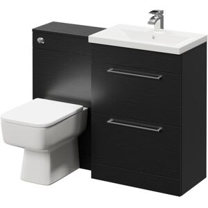 Napoli 390 Nero Oak 1100mm Vanity Unit Toilet Suite with 1 Tap Hole Basin and 2 Drawers with Polished Chrome Handles