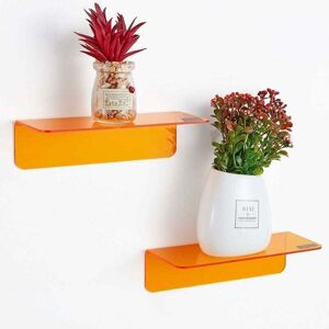 ZVD No-Drill Wall Shelf, Set of 2, Easy to Expand Wall Space - Small Sticky Acrylic Wall Shelf for Bedroom, Bathroom, Kitchen, with Cable Clips (Orange)